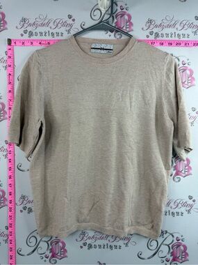 Azul short sleeve sparkly knit, cream shirt, Beige Short Sleeve Knit Top